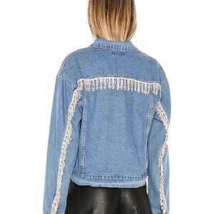 Blue Denim Jacket with Rhinestone Fringe size Small, pre owned